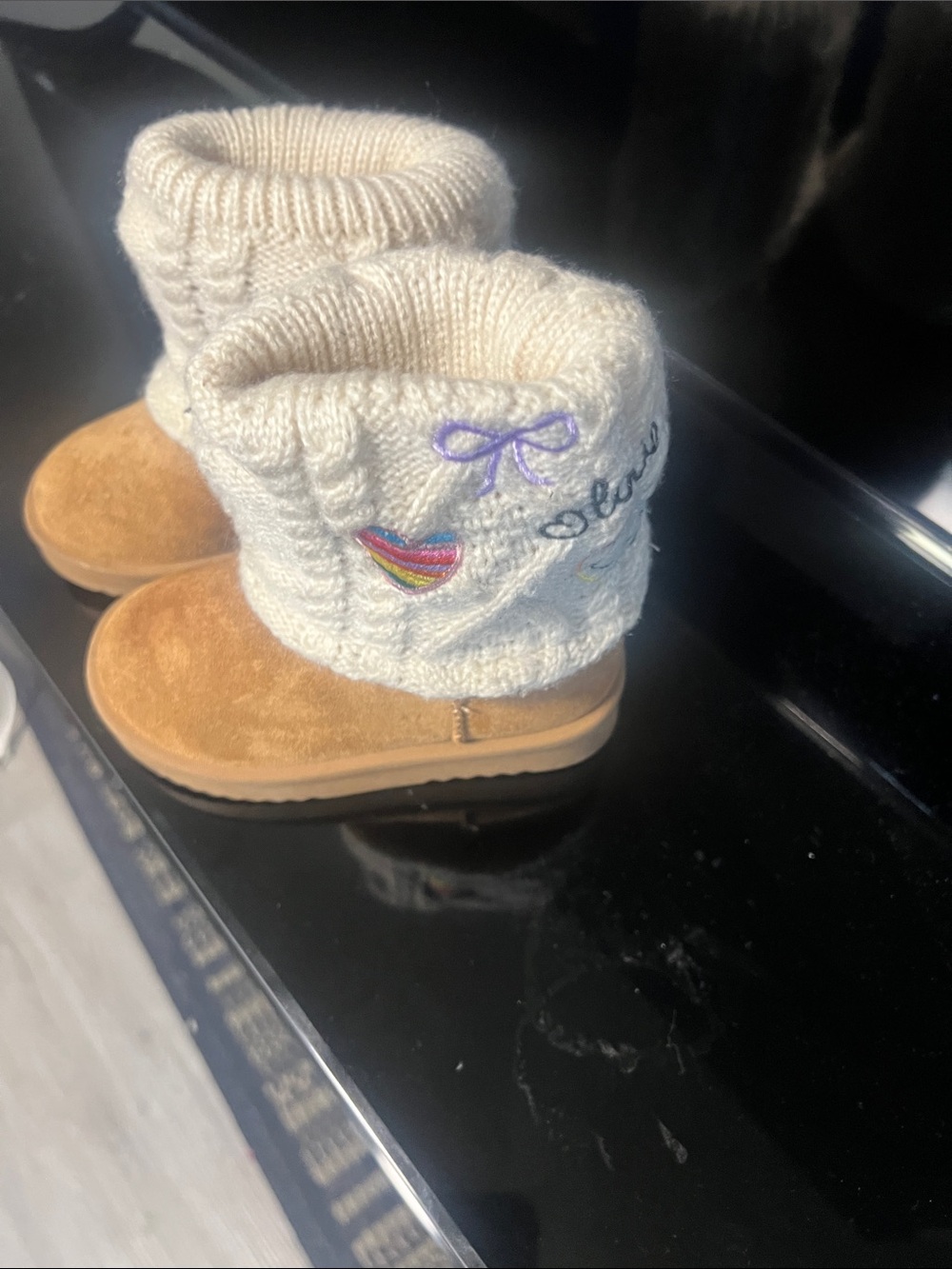 Steve Madden Tan Suede-Look Knit Cuff Boots with Cream Collar